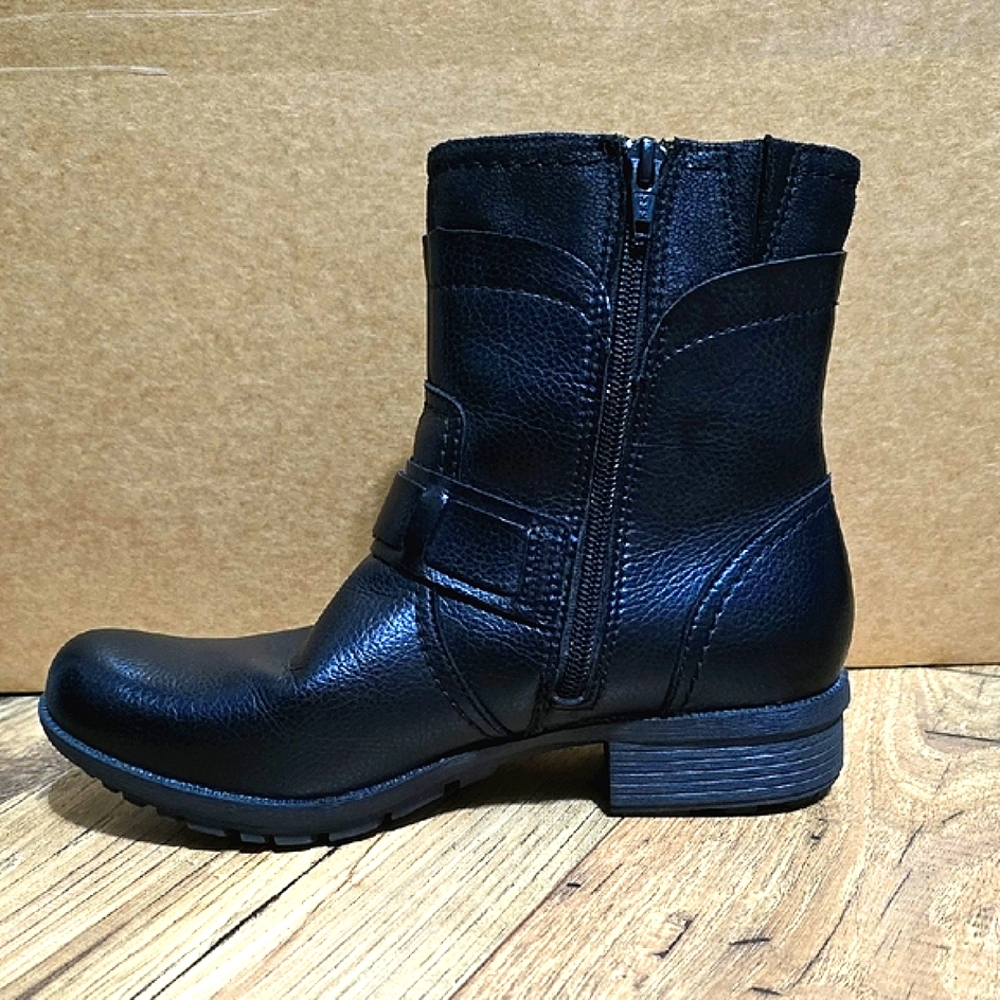 Clarks Black Ankle Boots with Buckle Details - Picture 3 of 9